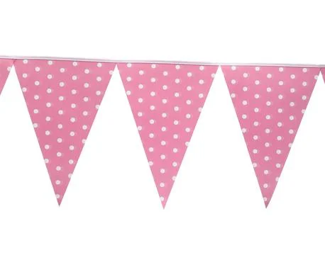 Triangular bunting flags on white background. Festive decor Foto stock