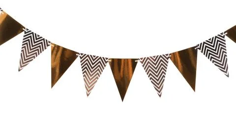 Triangular bunting flags on white background. Festive decor Fotos de archivo