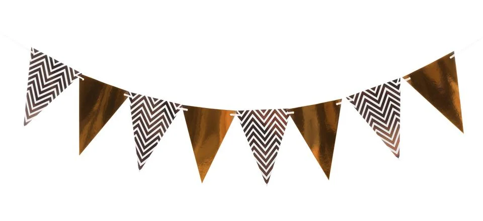 Triangular bunting flags on white background. Festive decor 写真素材