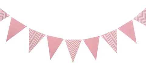 Triangular bunting flags on white background. Festive decor 写真素材