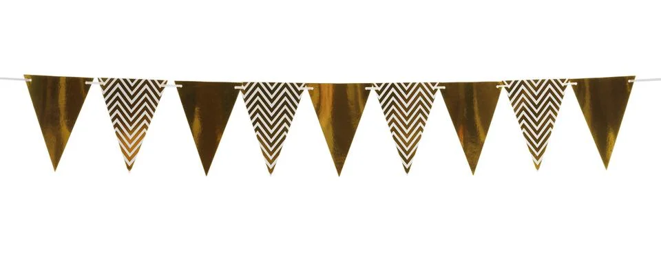 Triangular bunting flags on white background. Festive decor Stockfoto's