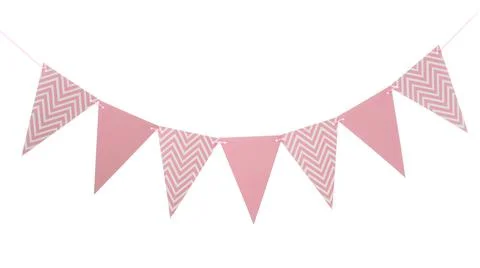 Triangular bunting flags on white background. Festive decor Stockfoto's