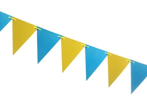 Triangular bunting flags on white background. Festive decor Stock Photos