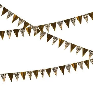 Triangular bunting flags on white background. Festive decor 스톡 사진