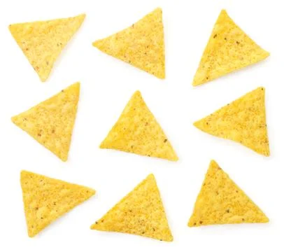 Triangular chips set on white background, isolated. The view from top Stock Photos
