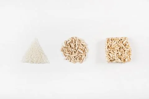 Triangular circle square shape made with puffed rice isolated white background Stock Photos