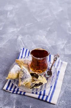 Triangular cookies with poppy seeds 写真素材