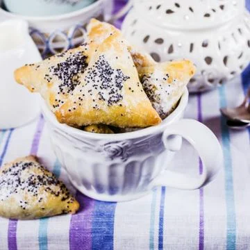 Triangular cookies with poppy seeds 스톡 사진