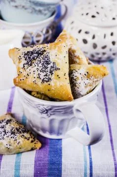 Triangular cookies with poppy seeds 스톡 사진