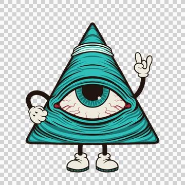 Triangular creature is showing red eye, white gloves and teal soles on イラスト素材