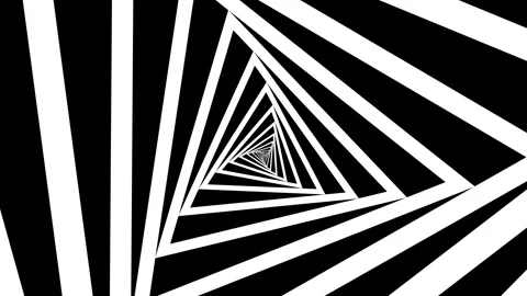 Triangular curved rotating digital vortex design, deep rotating objects Stock Footage 308822815