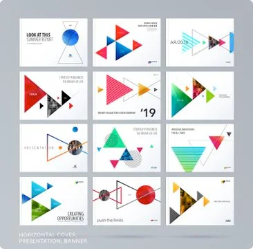 Triangular design presentation template with colourful triangles shadows Illustrazione stock