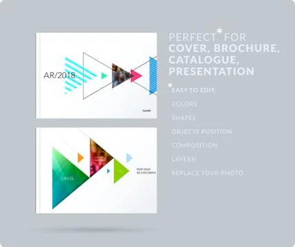 Triangular design presentation template with colourful triangles shadows Stock Illustration