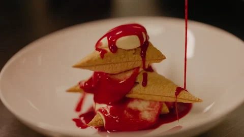 Triangular Dessert Laid Out In Pyramid And Covered With Jam. Vídeos de archivo 262744996