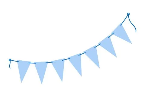 Triangular Festive Pennants garland on rope in trendy monochrome soft blue 스톡 일러스트