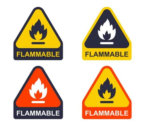 Triangular fire sign. set carefully flammable substance. Stock Illustration