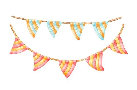 Triangular flag garlands watercolor set isolated Stock Illustration