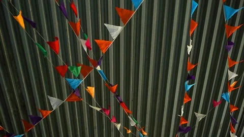 Triangular Flags On The Ceiling Sway In The Wind Stock Footage 112382963