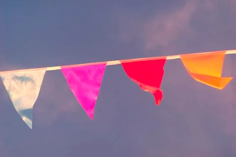 Triangular flags of different colors 스톡 사진