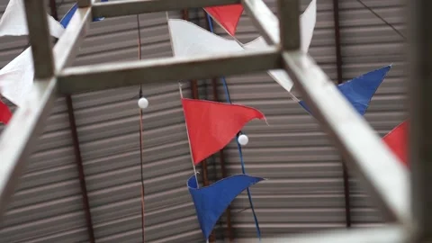 Triangular flags on strings Stock Footage 263834686