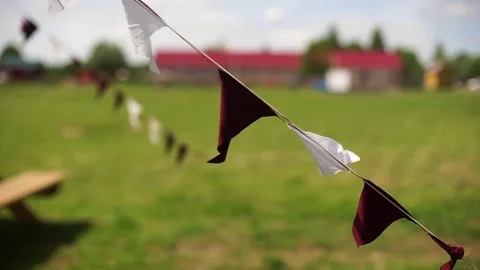 Triangular flags sway in the wind-3 Stock Footage 80967531