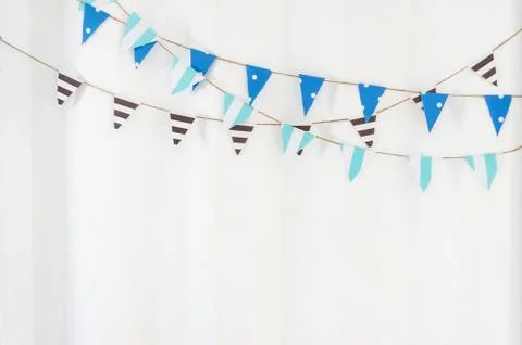 Triangular flags on wall. Foto stock