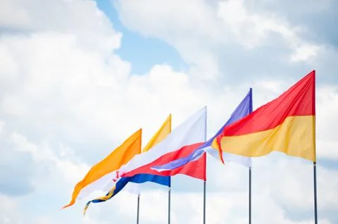 Triangular flags in wind Stock Photos