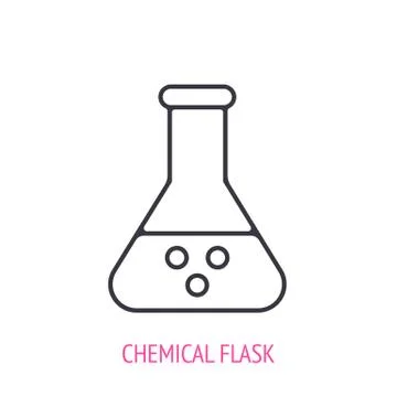 Triangular flask with acid for chemical laboratory. Outline icon. Stock Illustration