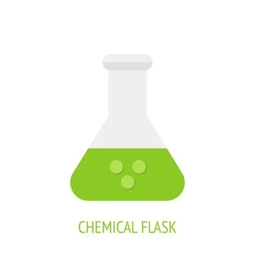 Triangular flask with acid for chemical laboratory. Vector flat icon. Stock Illustration