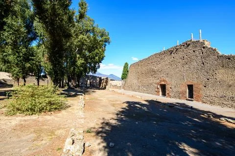 Triangular Forum ruins and trees in Pompeii Stock Photos