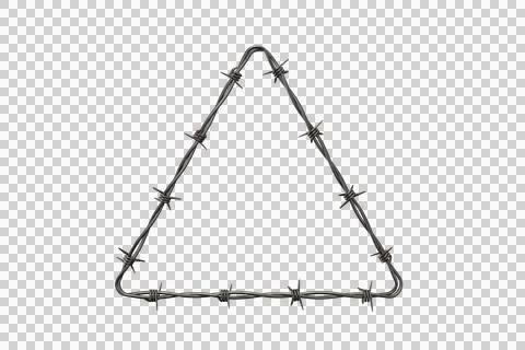 Triangular frame made of sharp metallic barbed wire on dark background Stock Photos