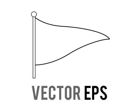 Triangular green flag black line icon with pole Stock Illustration
