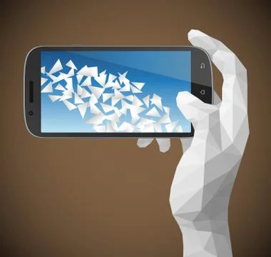 Triangular Hand holding Smartphone Stock Illustration
