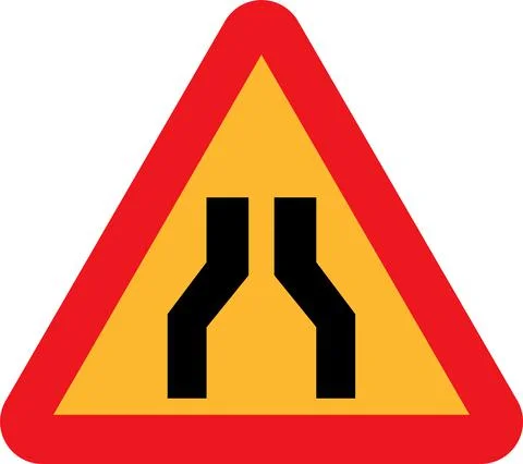 Triangular hazard road sign for road narrows on both sides イラスト素材