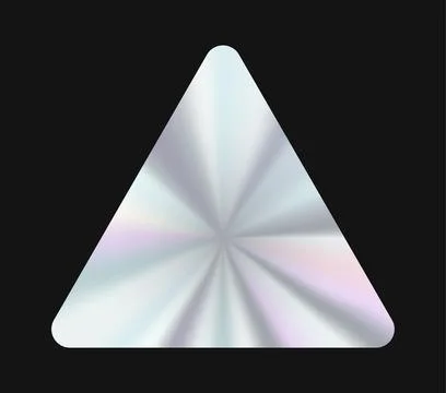 Triangular holographic gradient badge with a soft metallic shine on a dark Illustrazione stock