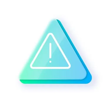 Triangular icon in glassmorphism style with an exclamation point, blue-green Illustrazione stock
