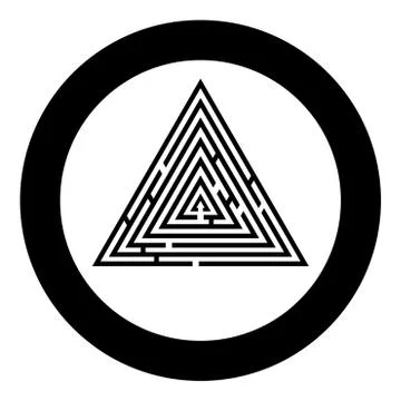Triangular labyrinth Maze conundrum Labyrinth conundrum icon in circle round  Stock Illustration