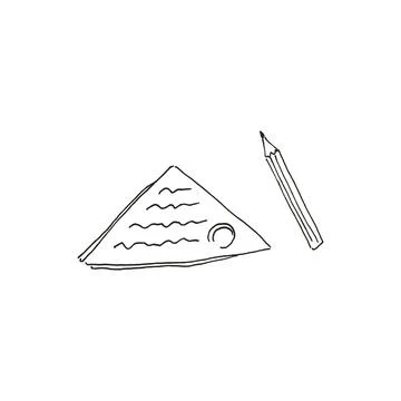 Triangular letter and pencil. Hand drawn vector illustration Stock Illustration