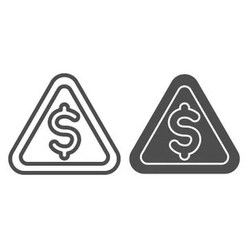 Triangular line and solid icon. Danger, warning signal with dollar symbol Stock Illustration