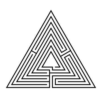 Triangular maze, unicursal labyrinth with a single path in seven courses Stockillustratie