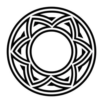 Triangular meander pattern, Celtic style disk with pointed spirals Stock Illustration