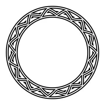 Triangular meander pattern, circle frame with pyramid-like spirals Stock Illustration