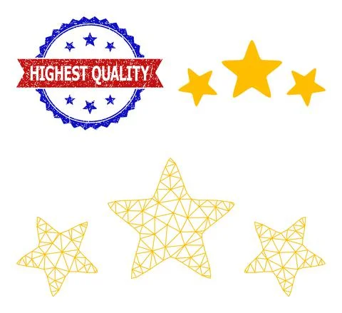 Triangular Mesh 3 Stars Rate Icon and Distress Bicolor Highest Quality Watermark Stock Illustration
