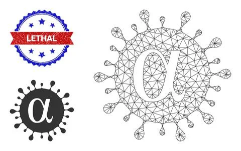 Triangular Mesh Alpha Covid Virus Icon and Scratched Bicolor Lethal Watermark Stock Illustration