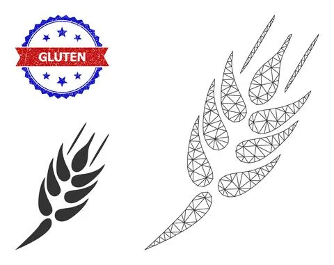 Triangular Mesh Barley Ear Icon and Distress Bicolor Gluten Seal Illustrazione stock