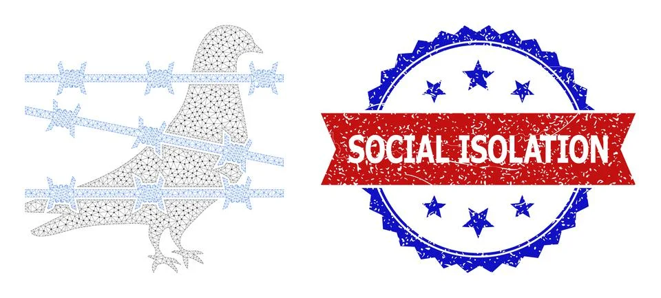 Triangular Mesh Bird Jail Icon and Textured Bicolor Social Isolation Stamp Illustrazione stock
