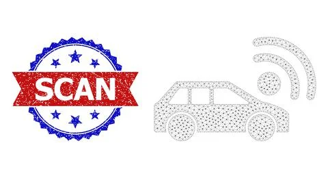 Triangular Mesh Car Radar Icon and Grunge Bicolor Scan Stamp Stock Illustration