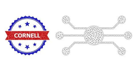 Triangular Mesh Circuit Node Icon and Textured Bicolor Cornell Watermark Stock Illustration