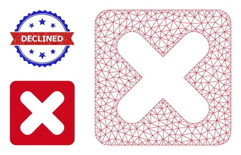 Triangular Mesh Close Button Icon and Scratched Bicolor Declined Watermark Stock Illustration