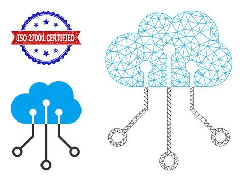 Triangular Mesh Cloud Network Icon and Textured Bicolor ISO 27001 Certified 스톡 일러스트